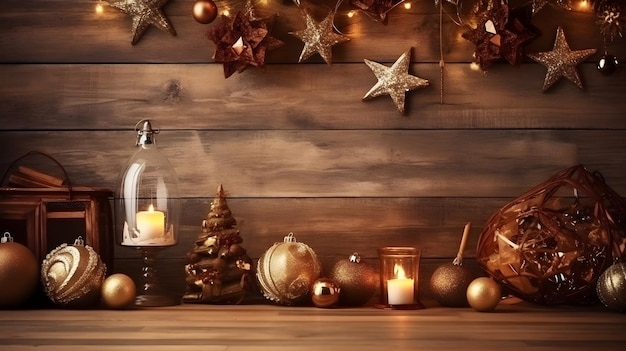 Fondo di legno di Natale con decorazione