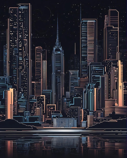 Fondo di notte di cyber paesaggio urbano della città di Dubai