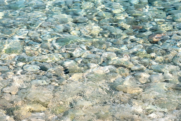 Fondo di pietra sotto l'acqua trasparente