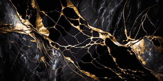 Fondo di struttura di marmo nero e oro con l'illustrazione 3d delle crepe