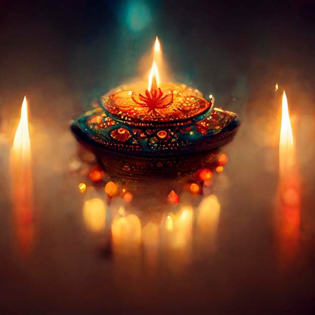 Fondo felice del festival indiano di diwali con le candele