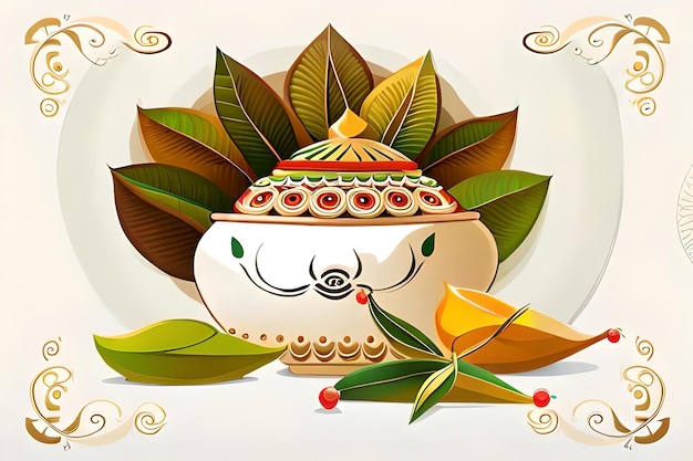 Fondo felice della cartolina d'auguri di ugadi con kalash composizione felice di festa di ugadi capodanno indù