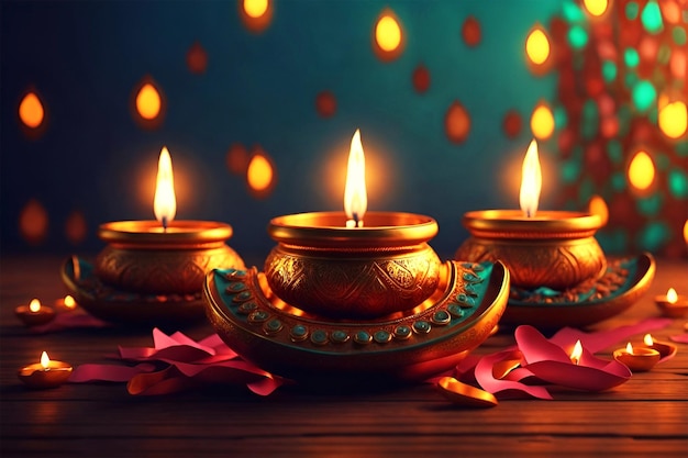 Fondo felice di festival di Diwali con le candele