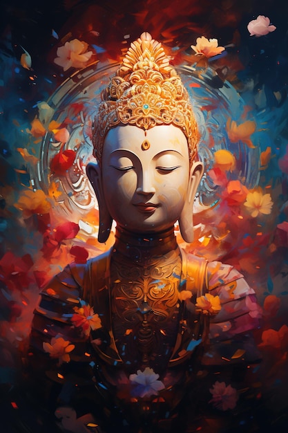 Fondo floreale di meditazione della statua di Buddha Purnima Buddha