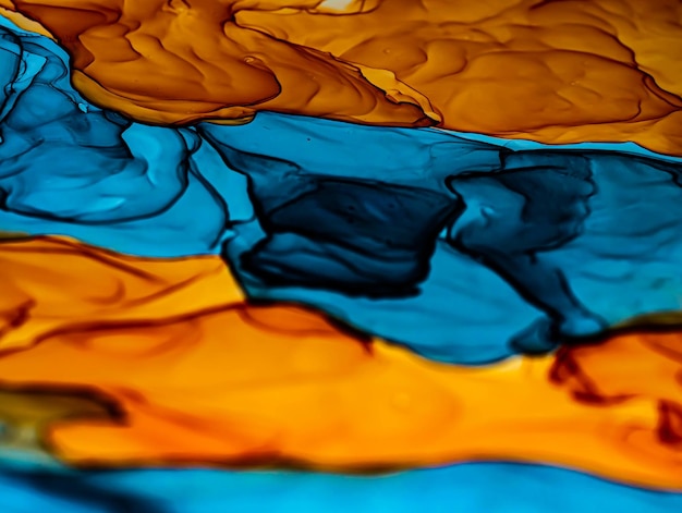 Fondo fluido di colore astratto, pittura ad alcool disegnata a mano, tecnica dell'inchiostro liquido. Messa a fuoco selettiva