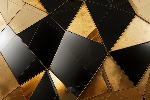 Fondo geometrico astratto con il modello del triangolo del rettangolo di vetro del mosaico delle mattonelle di cemento nero e dorato