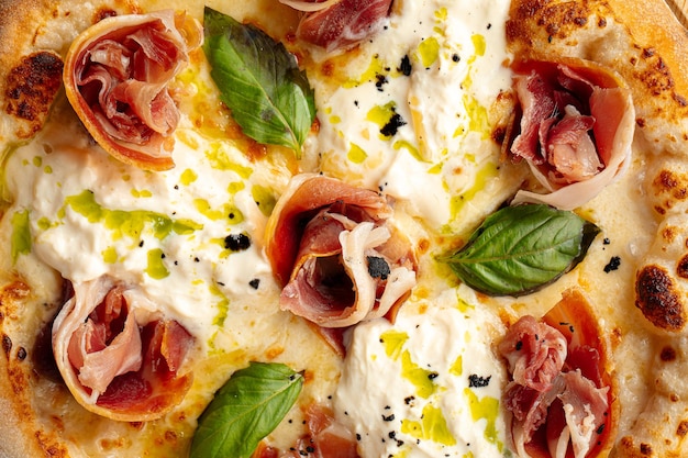 Fondo gourmet di struttura della pizza del prosciutto