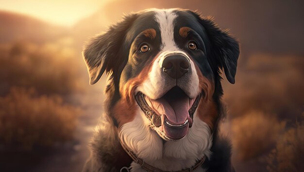 Fondo grafico realistico dell'illustrazione del cane vivo felice sveglio adorabile