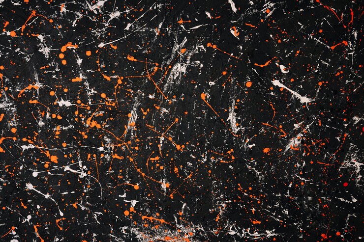 Foto fondo grigio scuro dipinto strutturato astratto con inclusioni arancioni e bianche