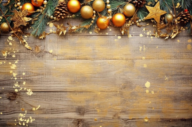 Fondo in legno con decorazione natalizia spazio per scrivere il concetto di vacanza natalizia AI