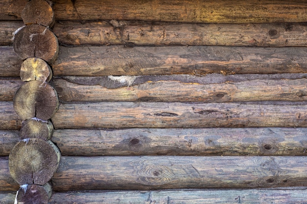 Fondo in legno Vecchia parete di legno di una casa rustica con struttura