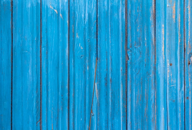 Fondo in legno, vecchio muro di legno, dipinto di blu, con fessure e chiodi.