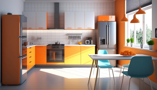 Fondo interno della cucina moderna con disegno attraente Generativo Ai