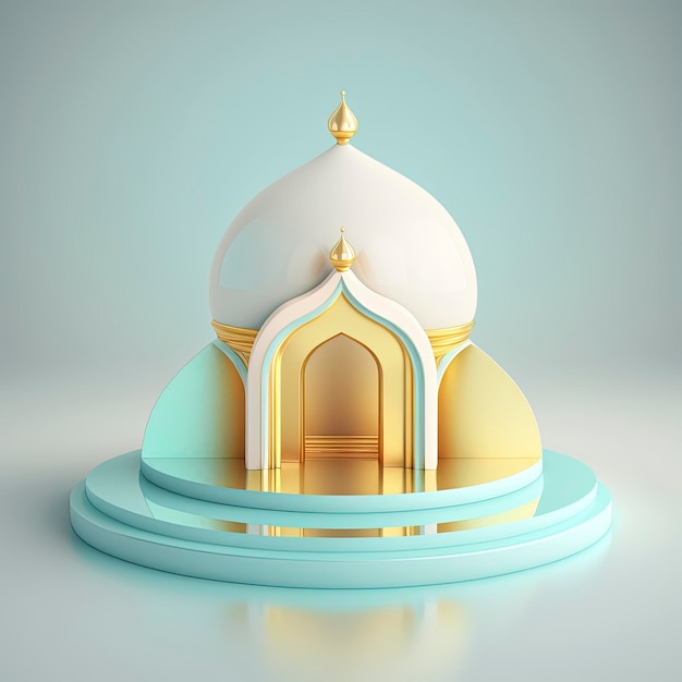 Fondo islamico del podio del ramadan della moschea realistica 3d futuristica e moderna con scena e palcoscenico per l'esposizione del prodotto