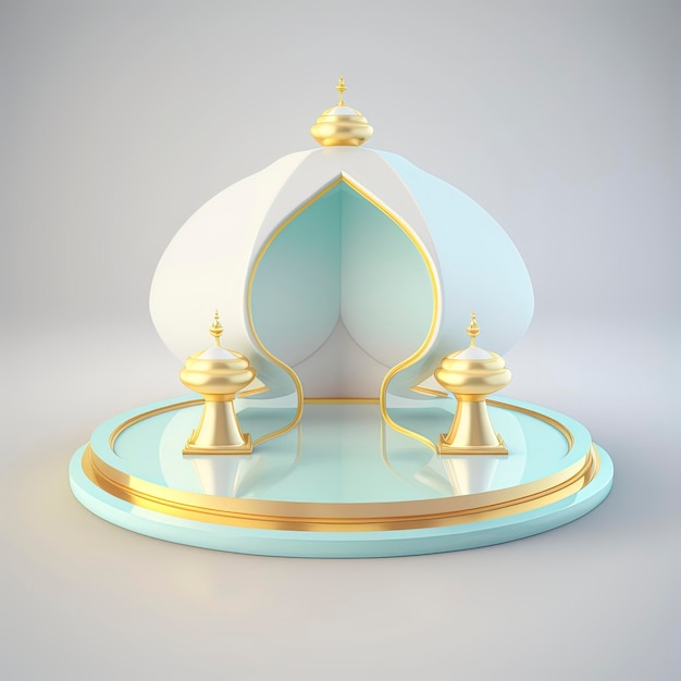 Fondo islamico del podio del ramadan della moschea realistica 3d futuristica e moderna con scena e palcoscenico per l'esposizione del prodotto