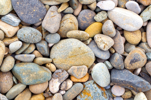 Fondo liscio della struttura del mare dei ciottoli rotondi Ciottoli su una spiaggia Spiaggia di pietra della ghiaia