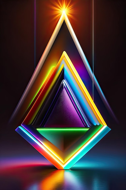 Fondo moderno astratto al neon con sfere di vetro e triangolo laser al centro