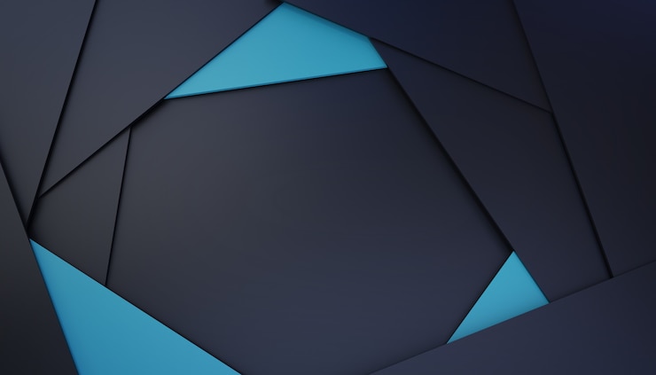 Foto fondo nero e blu poligonale astratto e lussuoso. cornice per il testo. rendering 3d. modello per il design, banner.