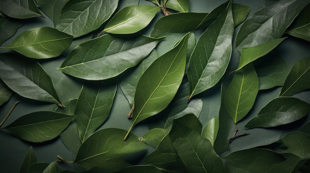 Fondo orizzontale aromatico delle foglie di alloro della spezia