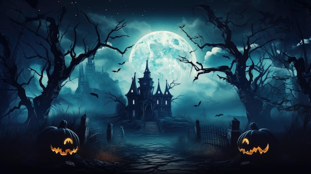 Fondo orizzontale di scena notturna spettrale di Halloween