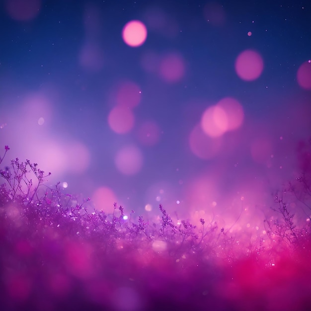 Fondo porpora dell'estratto del bokeh con erba e luci viola del bokeh