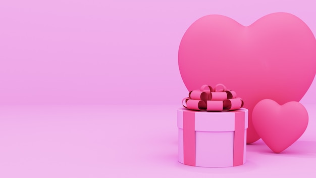 Fondo rosa di vendita di San Valentino. composizione con scatole regalo e cuori. rendering 3d