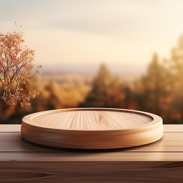 Fondo rotondo di legno del paesaggio del campo della fase del podio