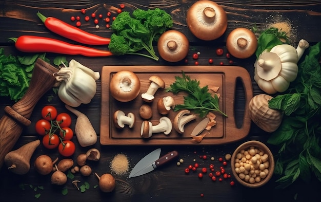 Fondo rustico della tavola di legno dell'IA generativa dell'alimento delizioso