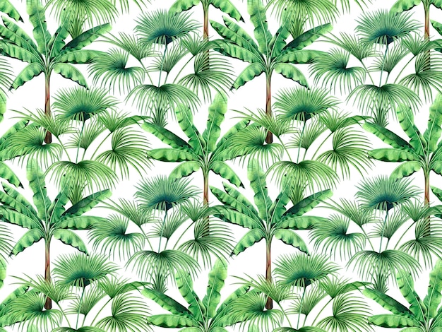 Fondo senza cuciture del modello delle foglie tropicali verdi della pittura ad acquerello