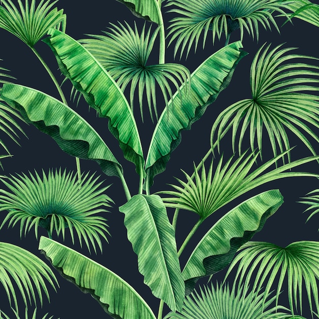 Fondo senza cuciture del modello delle foglie tropicali verdi della pittura ad acquerello