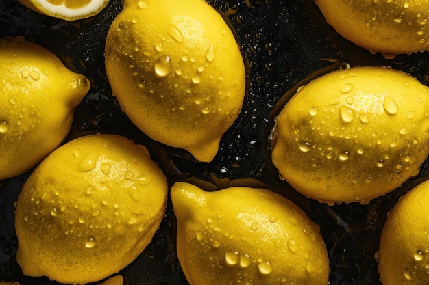 Fondo senza cuciture di limone fresco ornato con scintillanti goccioline d'acqua generate dall'intelligenza artificiale