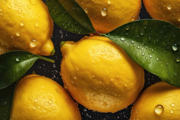 Fondo senza cuciture di limone fresco ornato con scintillanti goccioline d'acqua generate dall'intelligenza artificiale