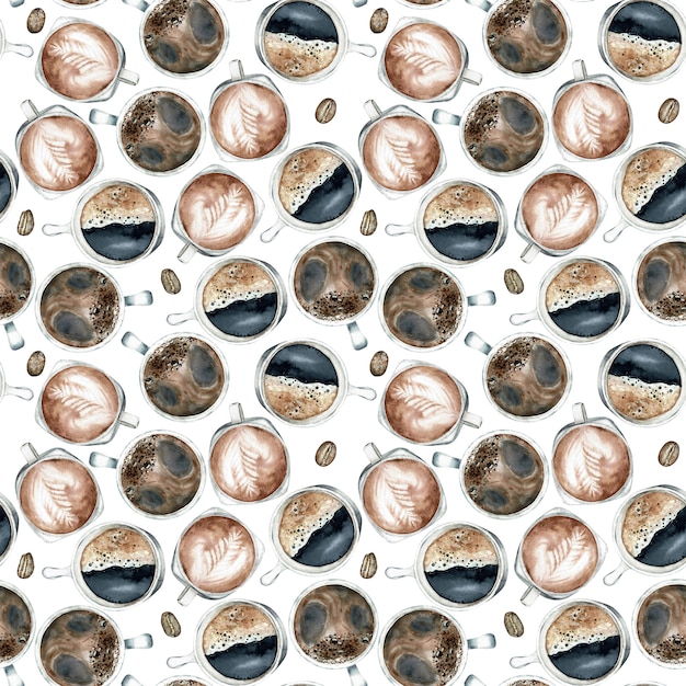 Fondo senza cuciture disegnato a mano della tazza di caffè dell'acquerello.