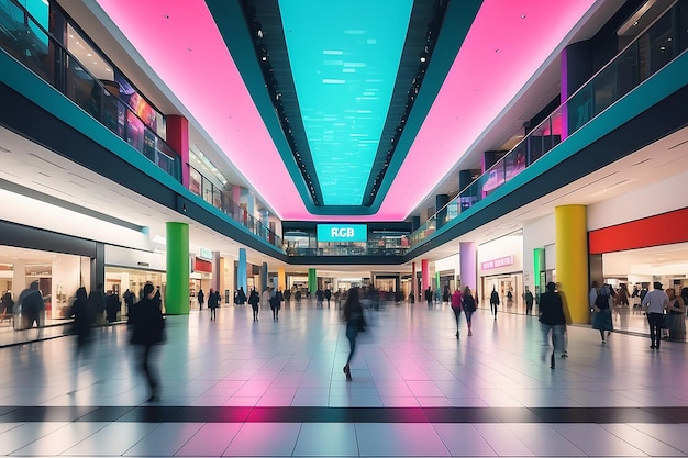 Fondo sfocato del centro commerciale con glitch RGB
