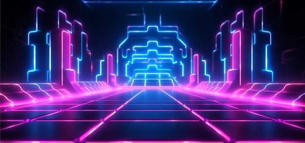 Fondo tecnologico geometrico con effetto di linea luminosa al neon