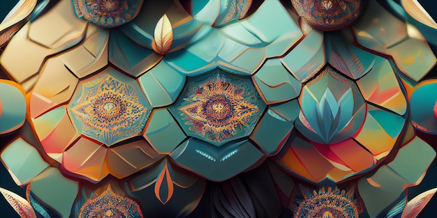 Fondo variopinto del modello dell'opera d'arte della mandala. Illustrazione digitale