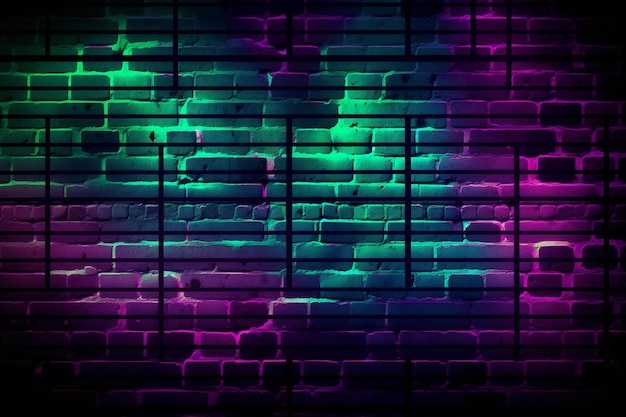 Fondo variopinto del muro di mattoni con le luci al neon