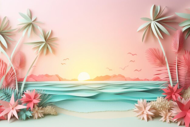 Fondo variopinto di ora legale con l'estate tropicale di tema di colore pastello di stile del mestiere della carta della spiaggia