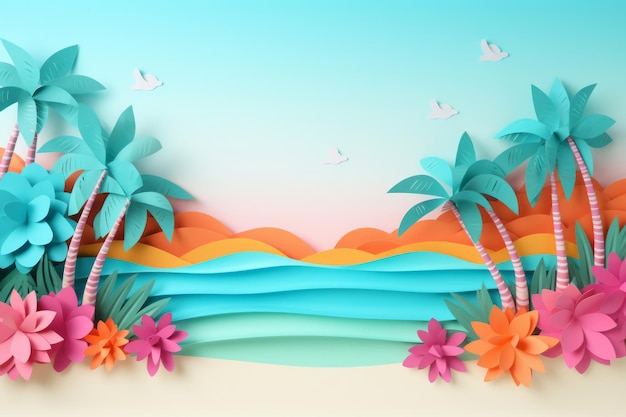 Fondo variopinto di ora legale con l'estate tropicale di tema di colore pastello di stile del mestiere della carta della spiaggia