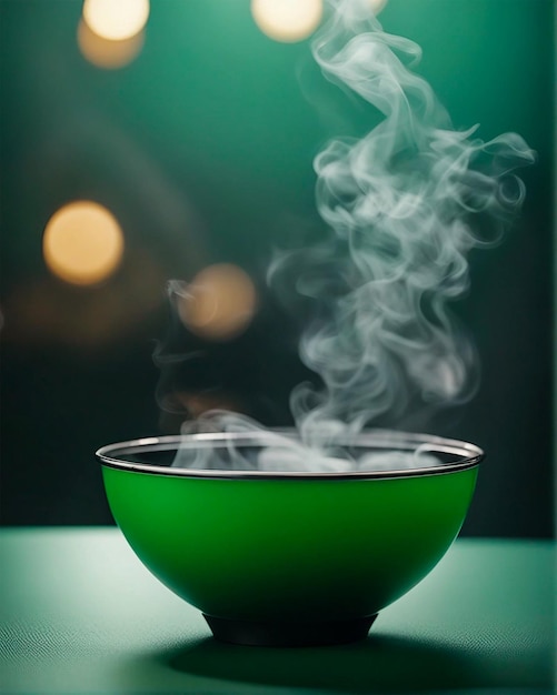 Fondo verde di struttura del fumo Con la ciotola sul tavolo