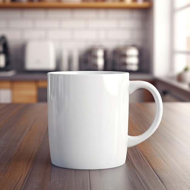 Fondo vuoto del modello della tazza di caffè bianco in cucina