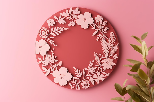 Font marrone per la Festa della Donna e decorato con fiori su sfondo rosa