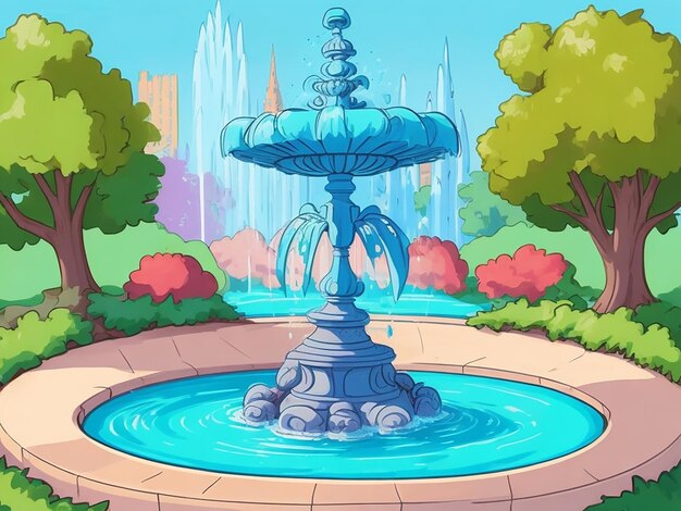 Fontana nel parco Illustrazione di cartoni animati