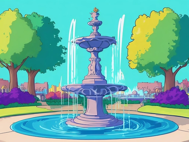 Fontana nel parco Illustrazione di cartoni animati