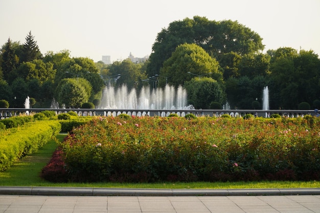 Fontana scenica all'interno di Gorky Park nel centro di Mosca Russia