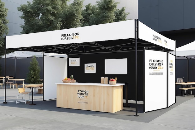 Food Festival Vendor Booth Signage Mockup con spazio bianco vuoto per posizionare il tuo design