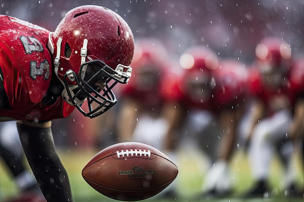 Football americano sui giocatori in campo sullo sfondo