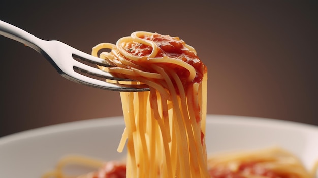 Forchetta con solo spaghetti intorno vista dall'alto verso il basso