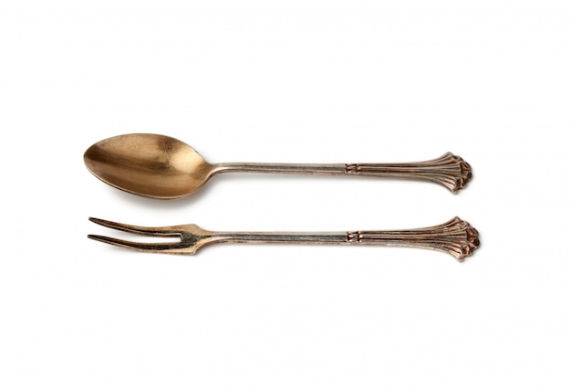 Forchetta e cucchiaio in metallo vintage argento a due punte