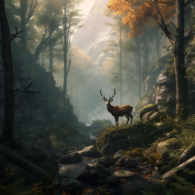 Forest magiche migliori immagini in piedi dei cervi IA generativa